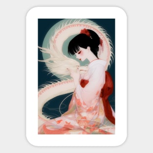 Geisha and white dragon 94008 Sticker